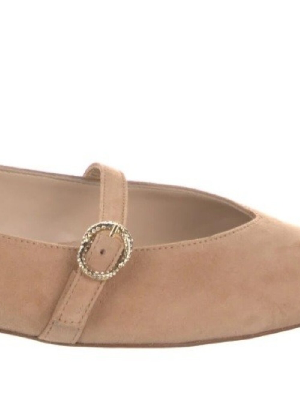 Stuart Weitzman Adobe Suede Crystal Mary Jane Pointed Toe Flats 8 - Picture 2 of 11